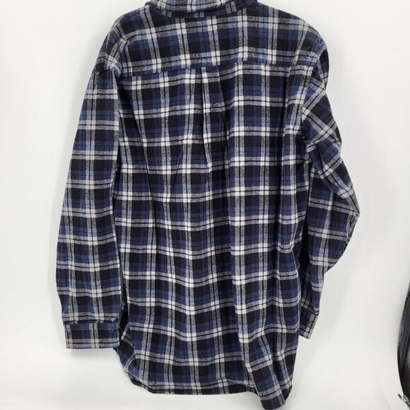 LL BEAN Plaid Shirt Mens‎ XL Tall Blue Gray Blk Heavy Cotton Chamois Cloth - Picture 2 of 8